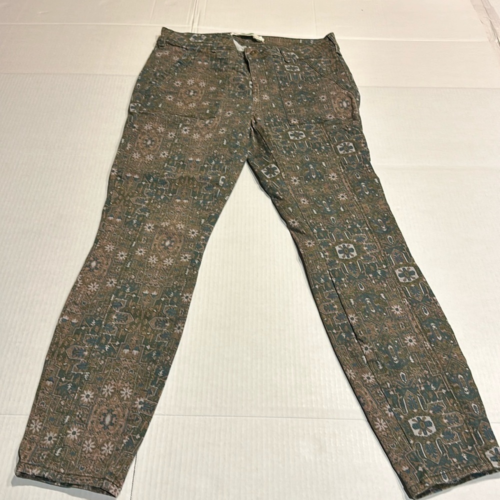 Anthropologie stretch western Aztec cropped pants front & back pockets zipper